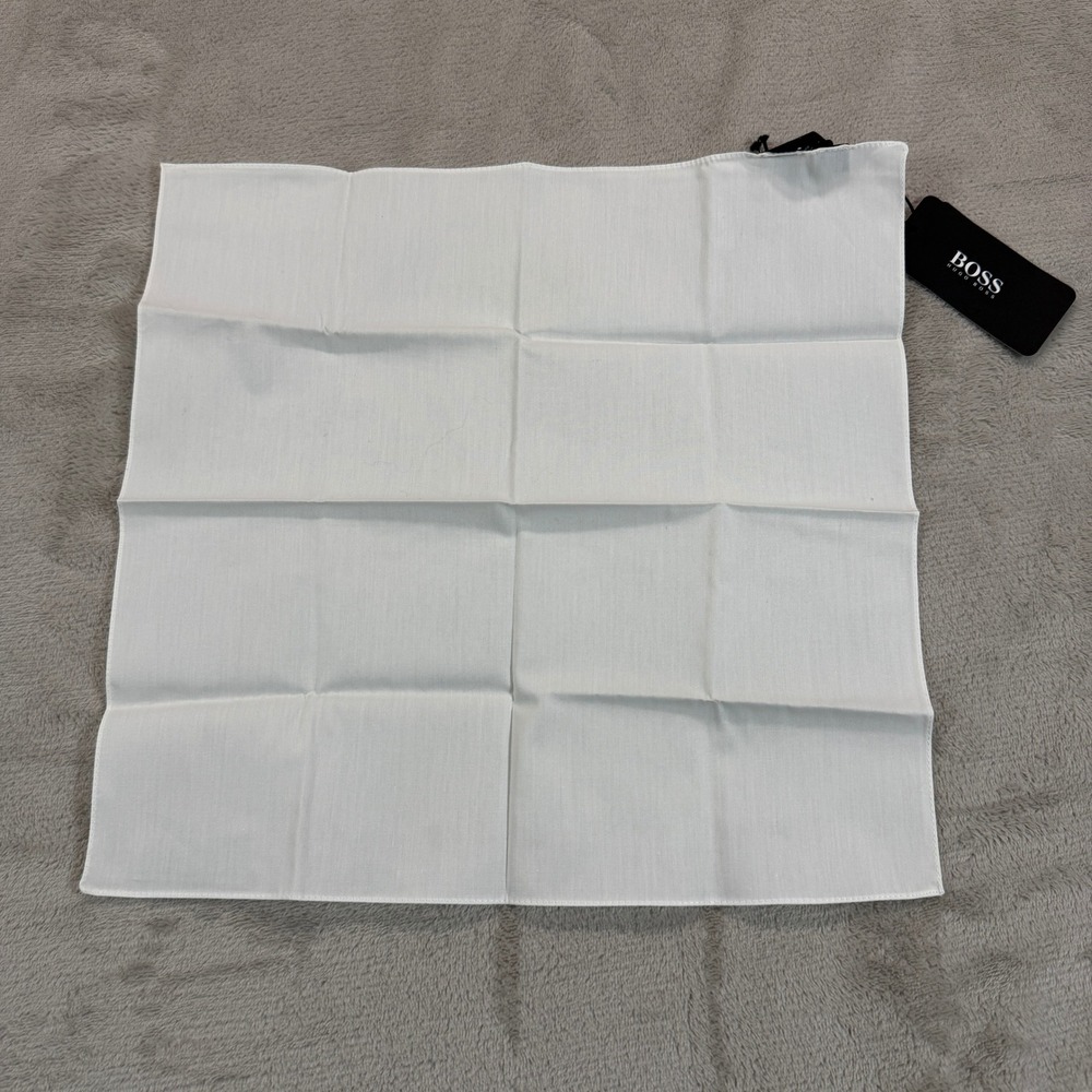 NEW Hugo Boss Mens White 100% Cotton Pocket Square Made in Italy 50242752 NEW